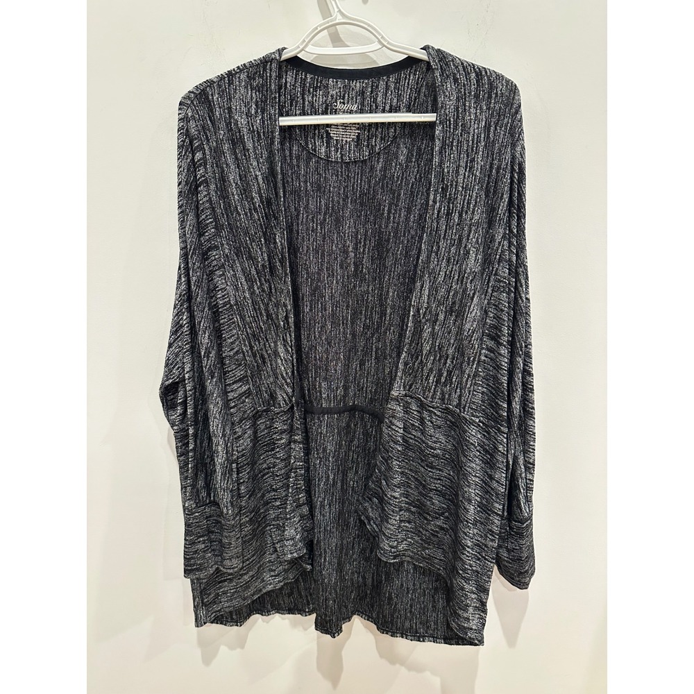 Soma Womens XL Black White Space Dye Open Front Cardigan Rayon Blend Knit
